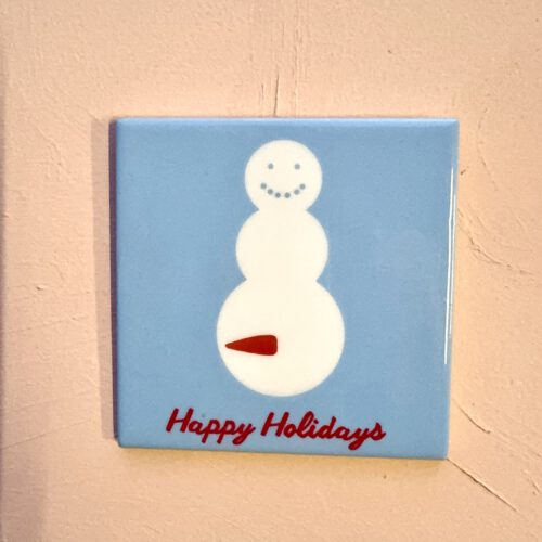 Tegeltje Happy Holidays Sneeuwpop